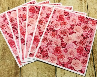 Set of 6 Pink Roses Love Floral Notecards with Envelopes, Love Notes, Correspondence, Valentine Cards