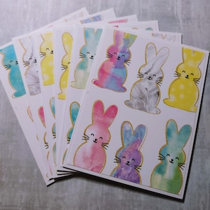 Set of 6 Colorful Easter Bunny Note cards with Envelopes, Spring Notes Bunny Rabbit