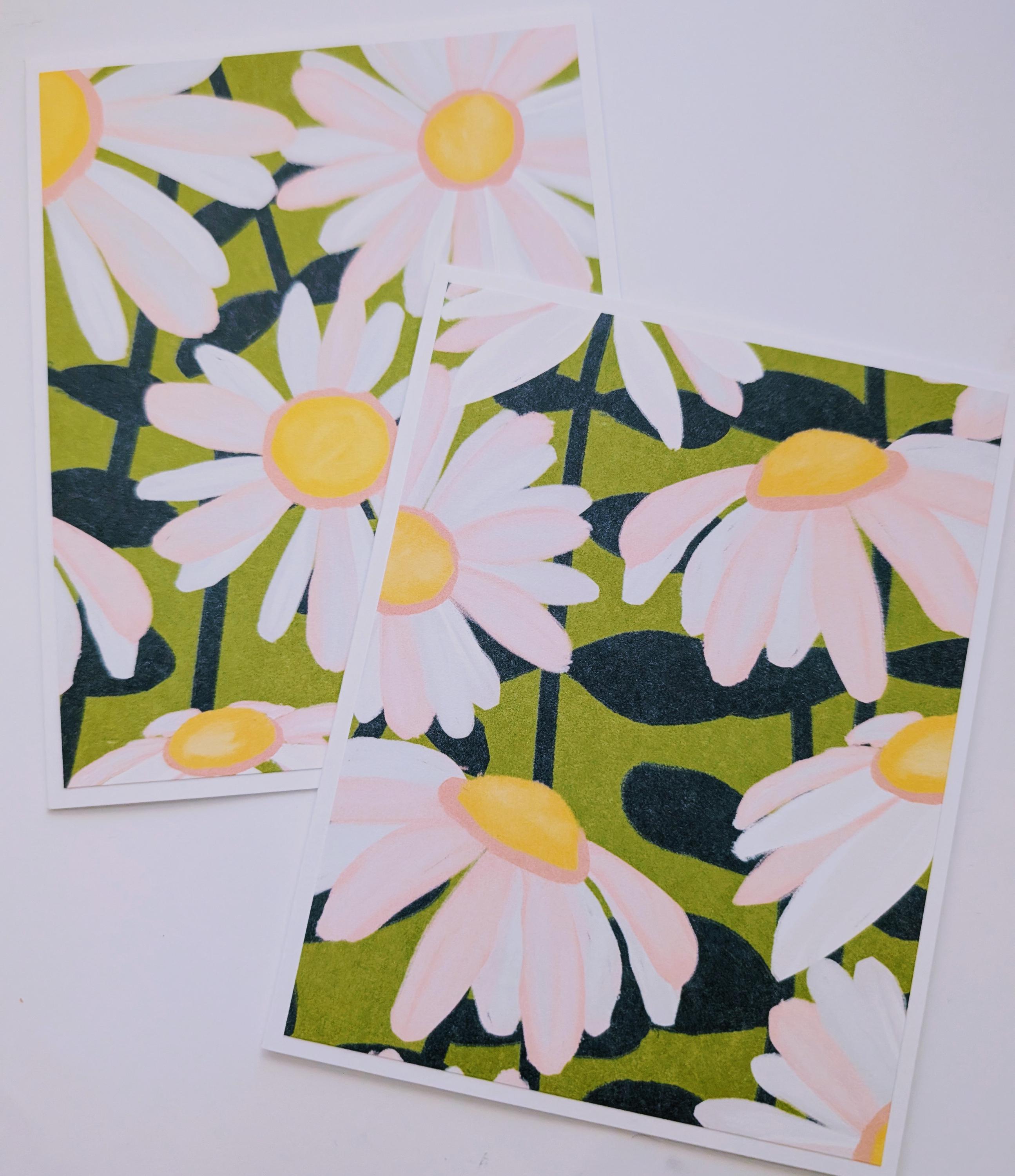 Handmade Set of 6 Simple Light Pink Daisy Note Cards With Envelopes ...