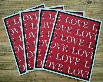 Set of 4 Blank Love to the Moon and Back Note Cards with Envelopes Valentine Card Heart Cards Love Cards