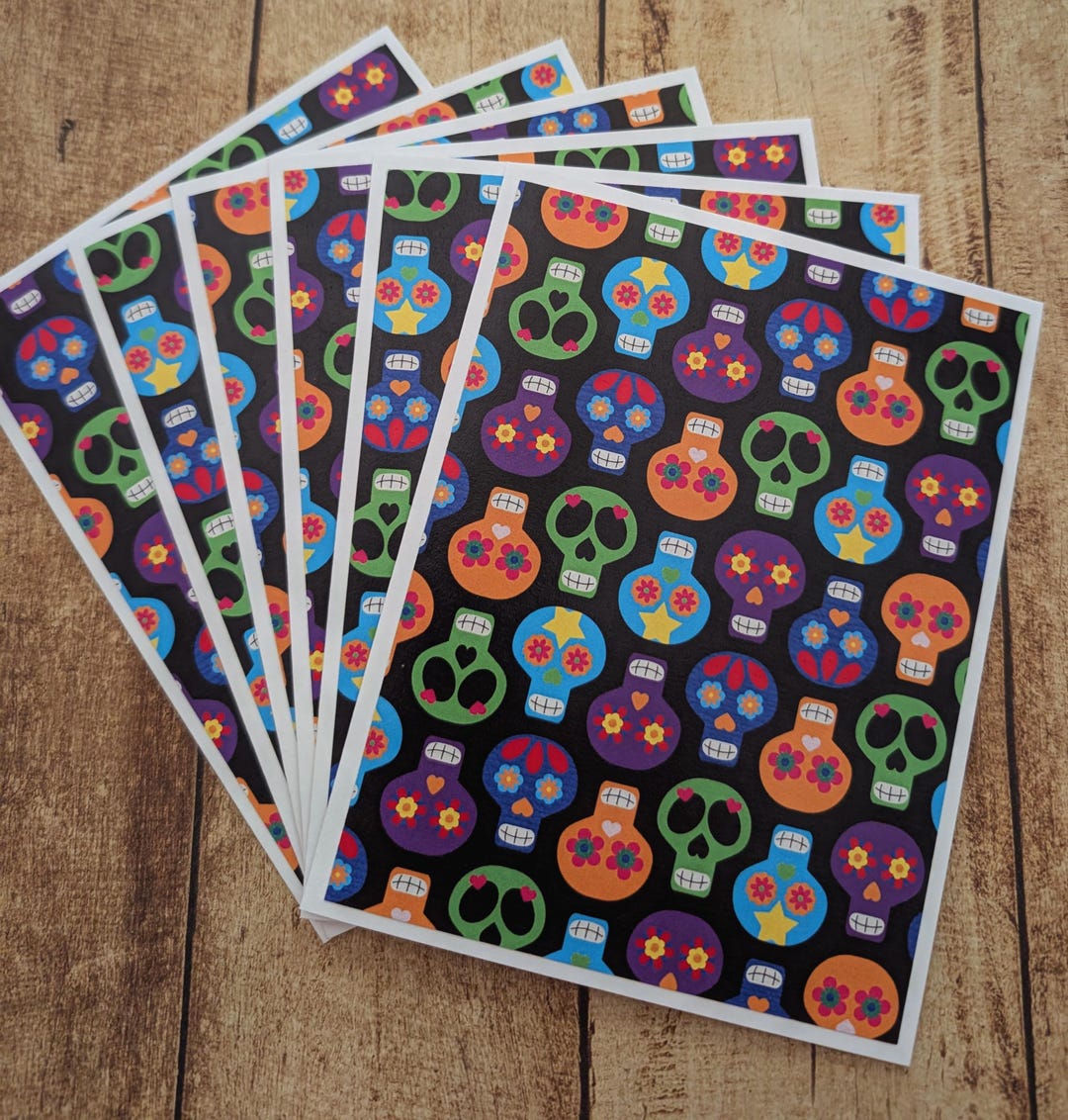 Handmade Set of 6 Colorful Skull Day of the Dead Fun Halloween Cards ...