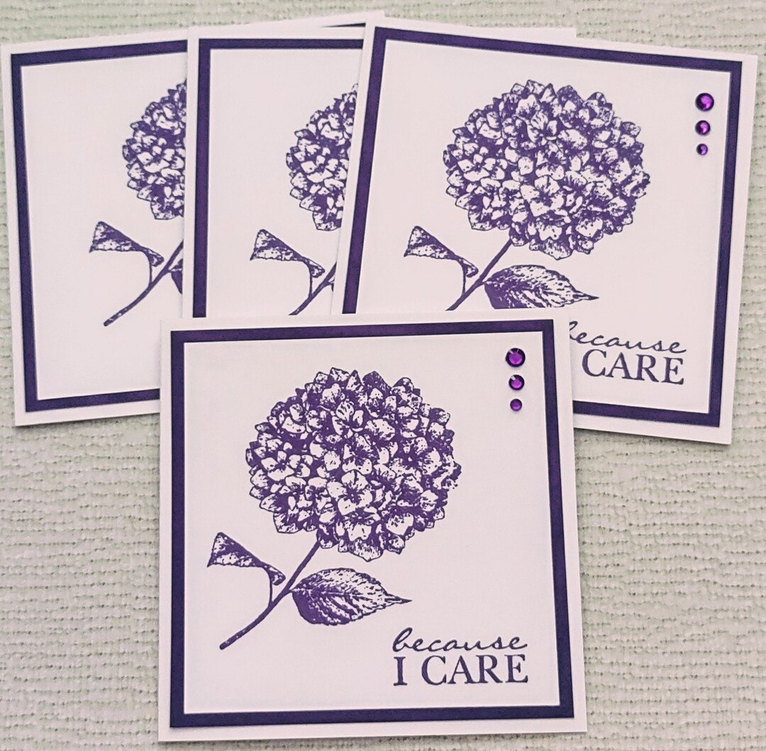 Handmade Set of 4 Blank Purple Hydrangea Floral Notecards With ...