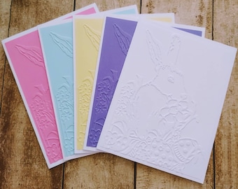 Set of 5 Pastel Toned Rabbit Embossed Note cards with Envelopes, Easter Cards, Spring Cards, Christian Cards, Religious Cards