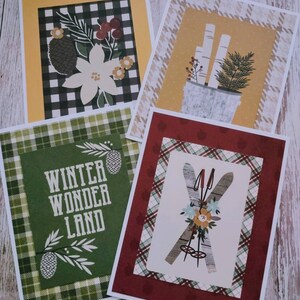 Set of 4 Fall Winter Rustic Holiday Notecards with Envelopes Holiday Cards