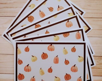 Set of 6 Blank Pumpkin Harvest Halloween Notecards with envelopes Brown Base on White Card