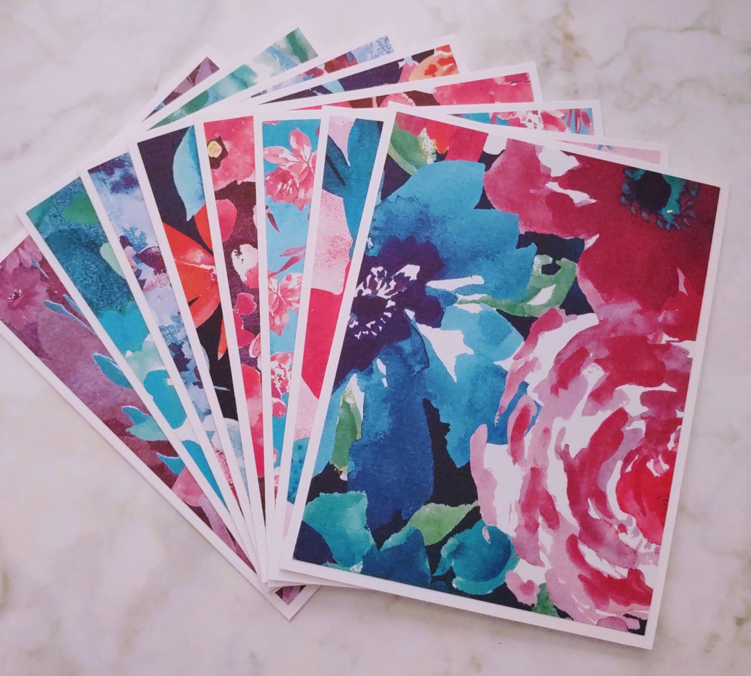 Set of 8 Watercolor Flower Notecards With Envelopes Bright Colors - Etsy