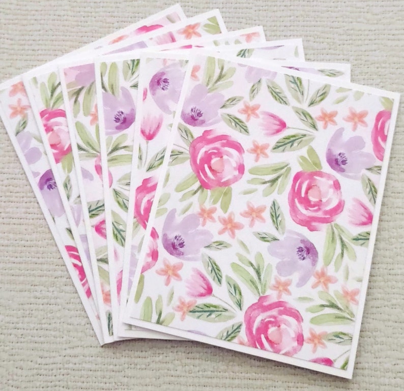 Handmade Set of 6 Blank Pink and Purple Floral Notecards With Envelopes ...