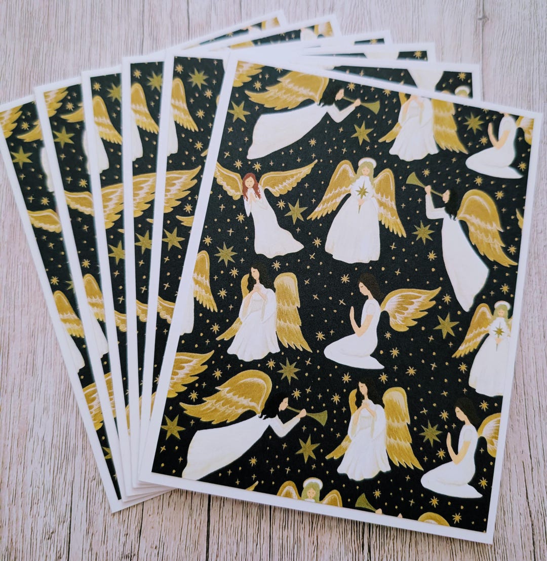 Handmade Set of 6 Angel Note Cards With Envelopes, Cherub, Angel Wings ...