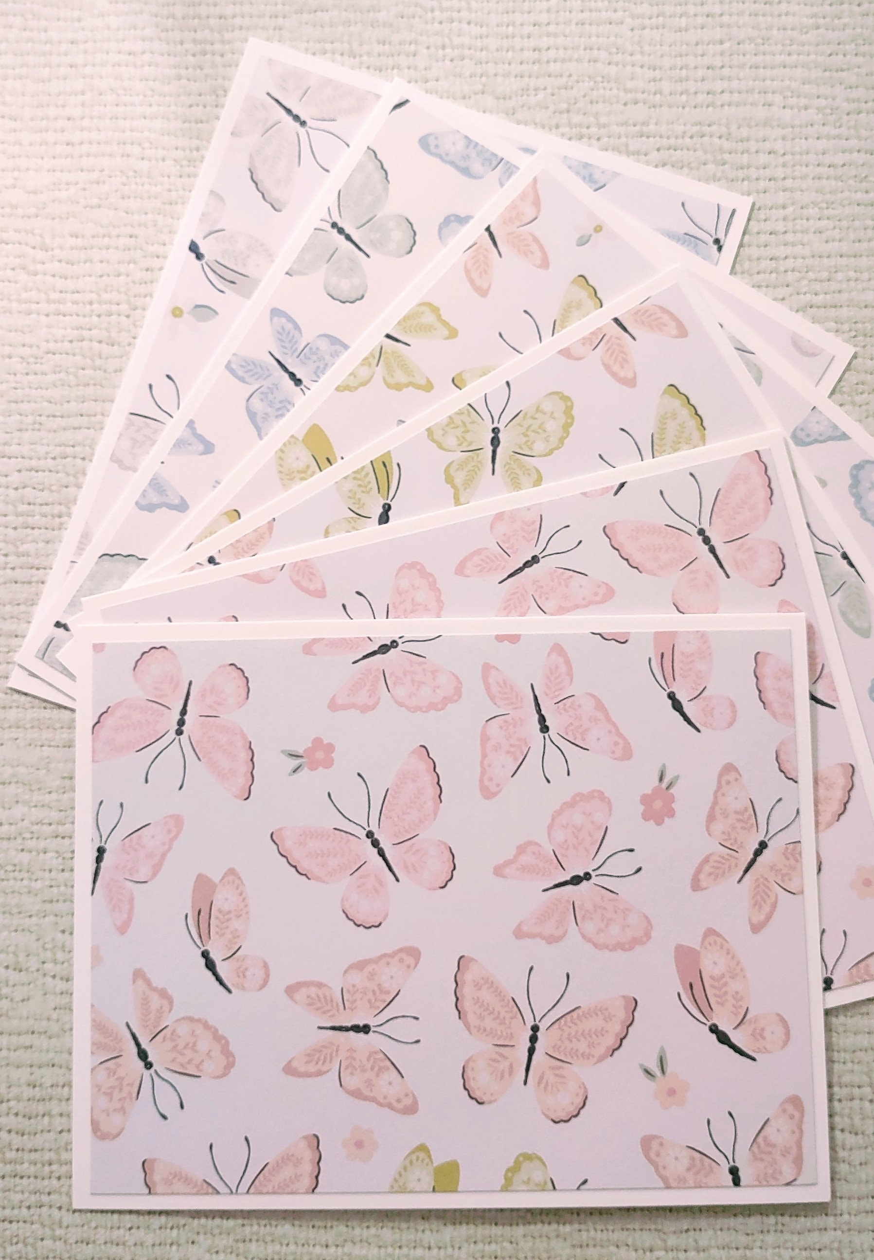 Colorful Pastel Butterfly Notecards With Envelopes, Set of 6 Assortment ...
