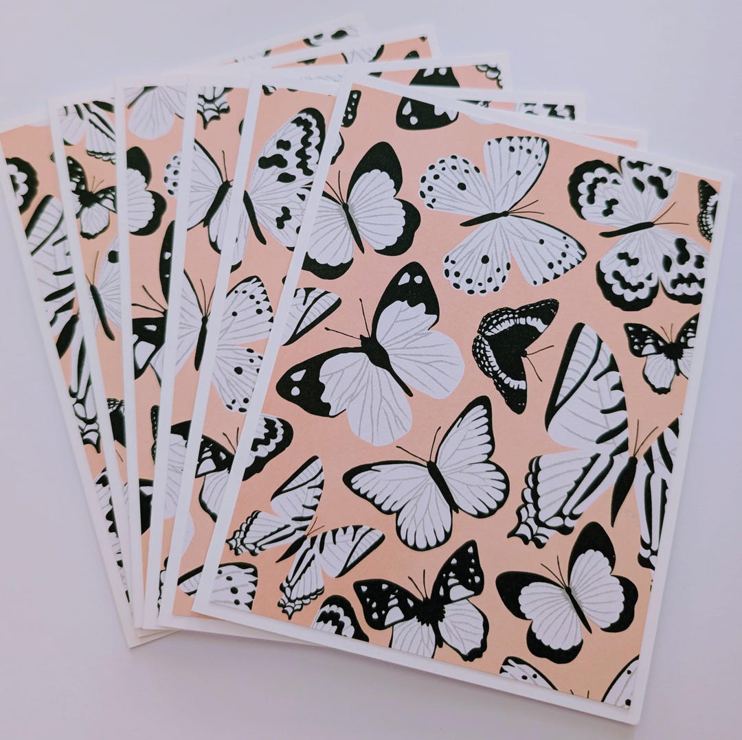 Handmade Set of 6 Colorful Butterfly Notecards With Envelopes, Love ...