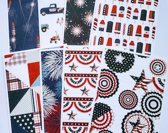 Set of 8 Patriotic Americana Fireworks Blank Note cards with Envelopes, Stars and Stripes, Fourth of July, Memorial Day Veteran Flag Day