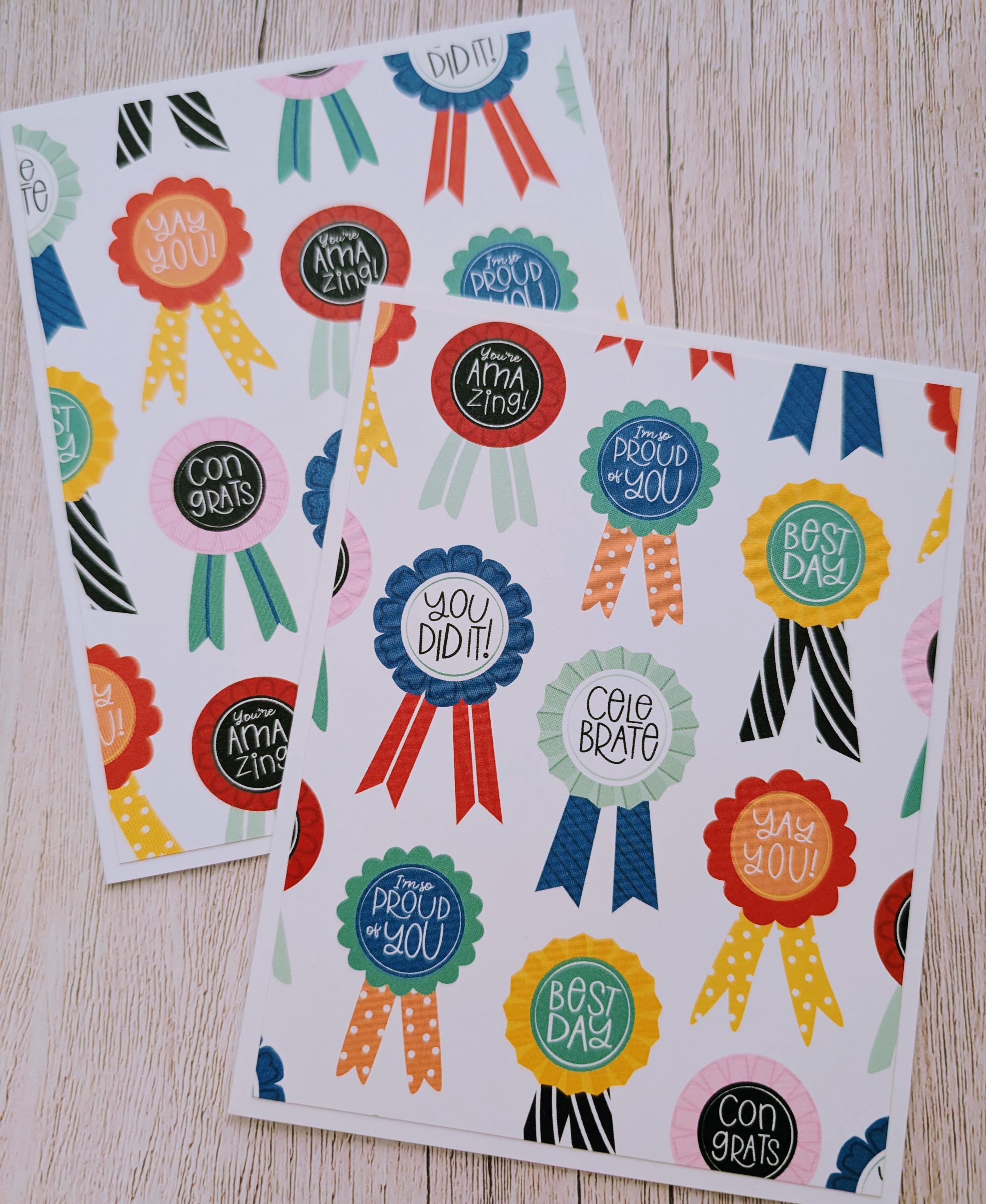 Handmade Set of 6 Blank Award Ribbon Note Cards With Envelopes ...