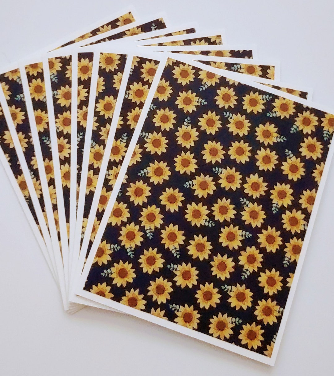 Set of 8 Sunflowers on Black Background Note Cards With Envelopes, Love ...