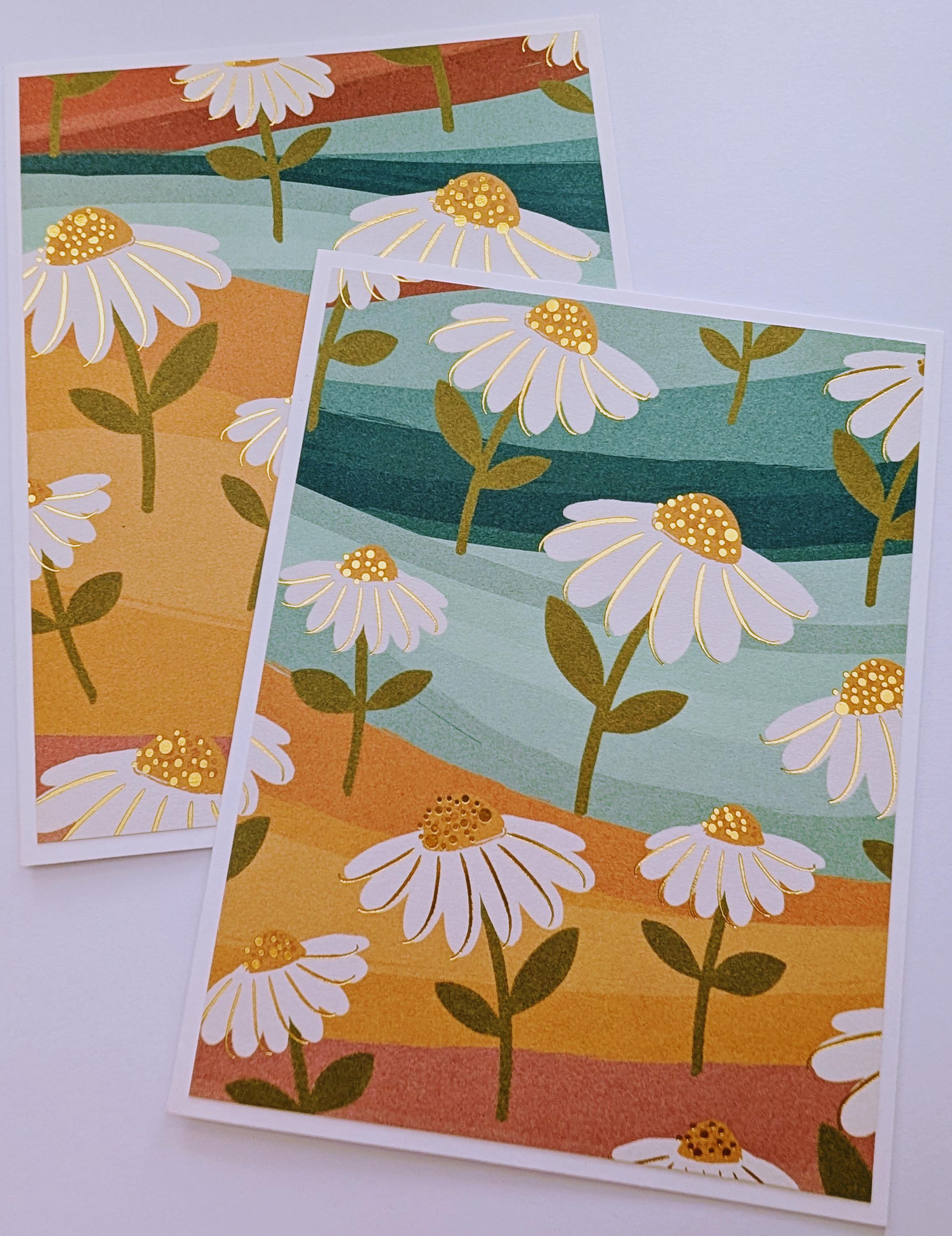 Set of 6 Simple Daisy Note Cards With Gold Foil Accents and Envelopes ...