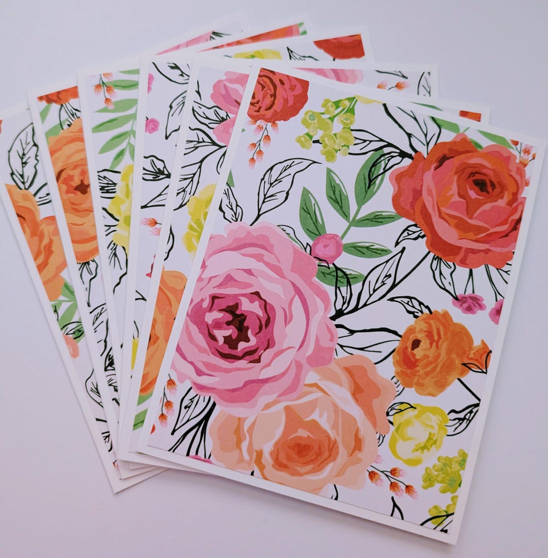 Handmade Assortment Set of 6 Floral Note Cards With Envelopes, Love ...