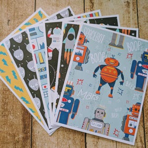 Set of 6 Outer Space Astronaut Orbit Planet Bright Colored Kids Note Cards with Envelopes, Correspondence