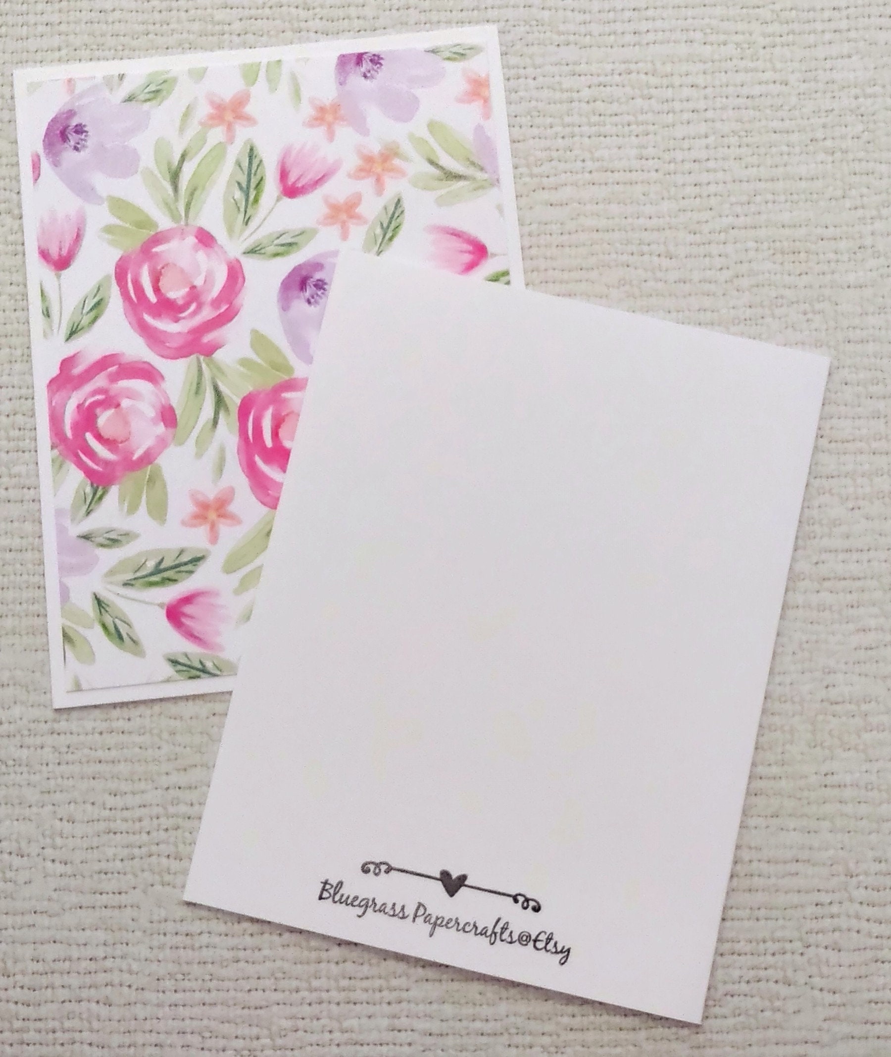 Handmade Set of 6 Blank Pink and Purple Floral Notecards With Envelopes ...