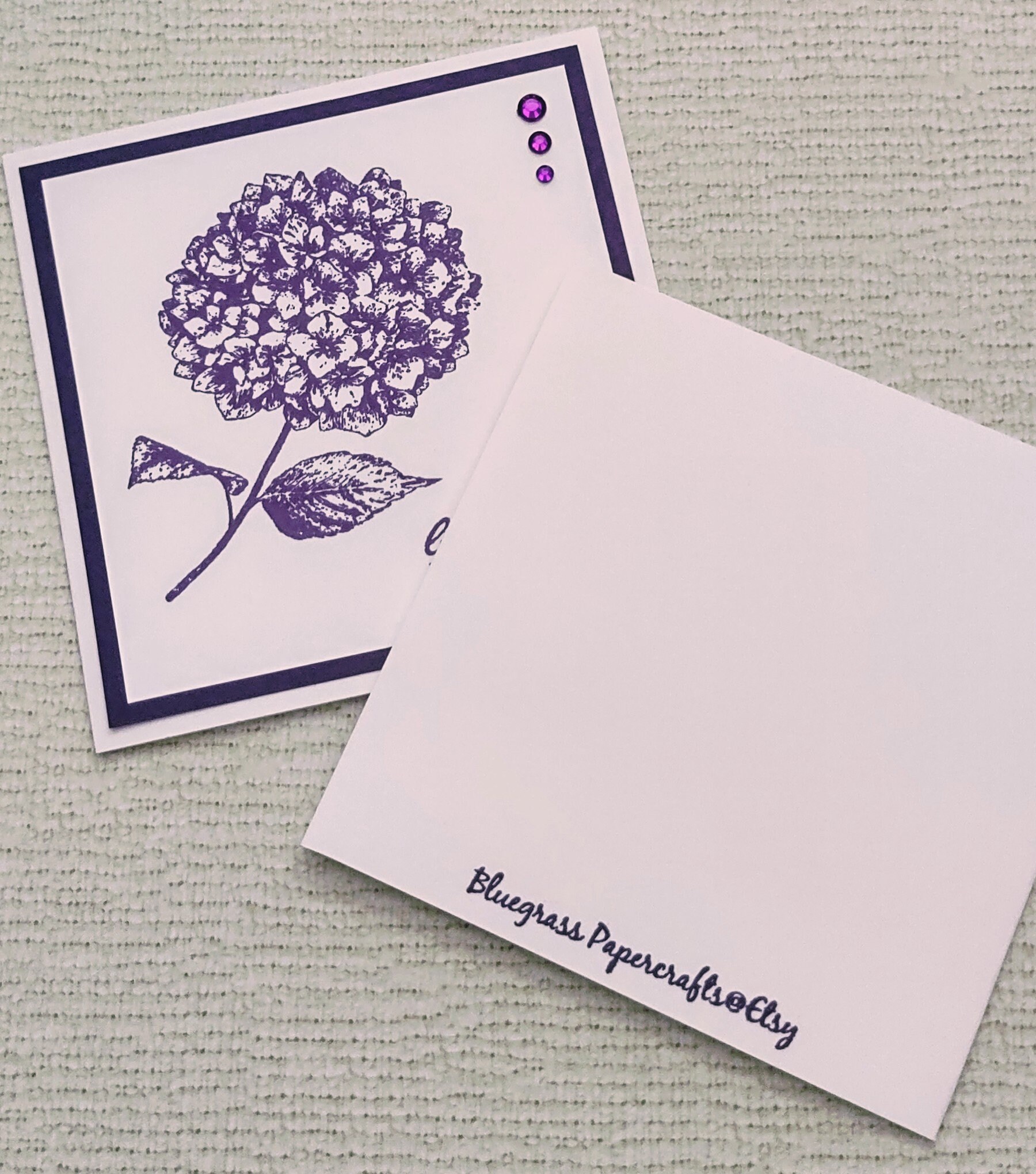Handmade Set of 4 Blank Purple Hydrangea Floral Notecards With ...