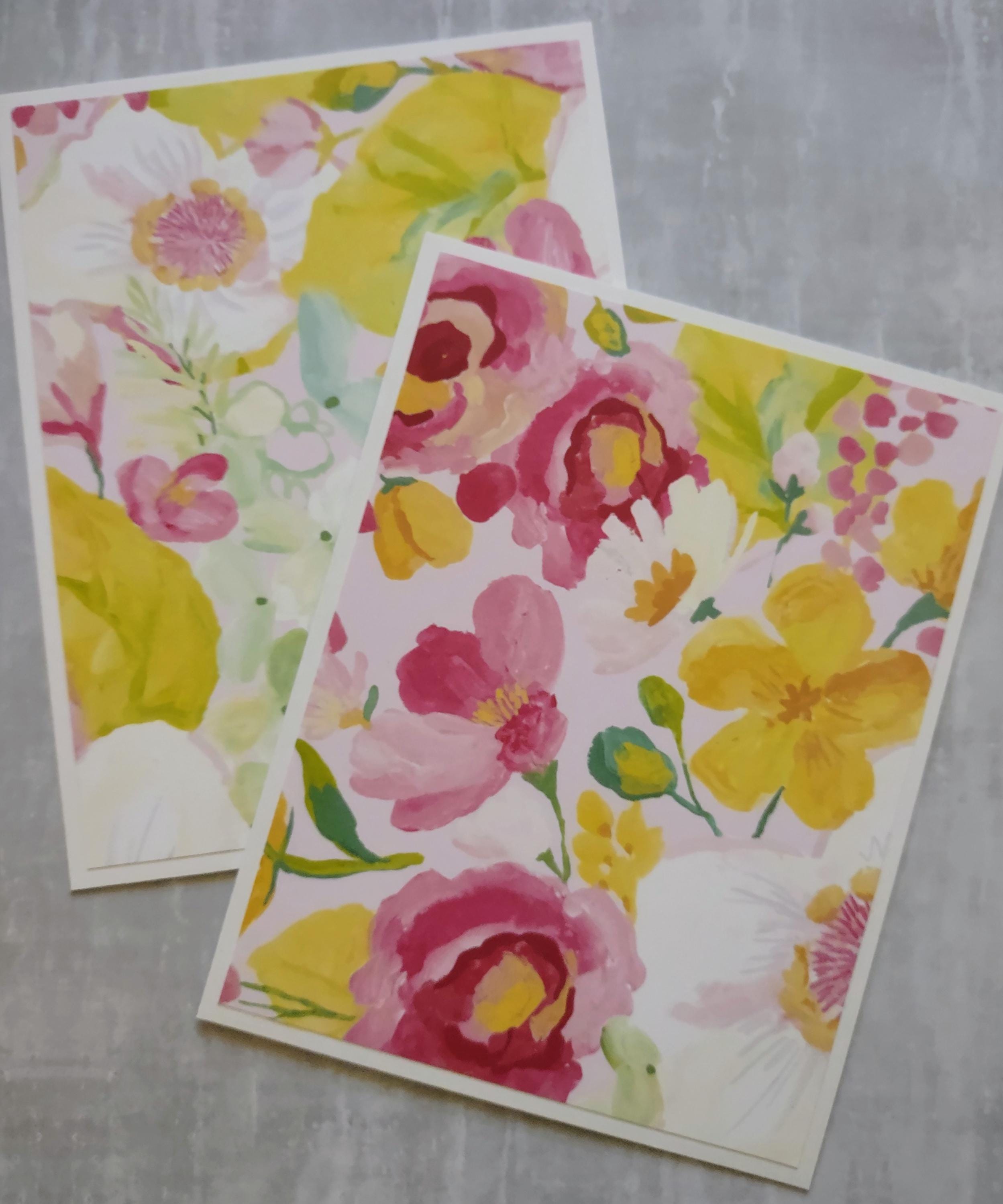 Set of 6 Colorful Pastel Flowers and Foliage Notecards With Envelopes ...