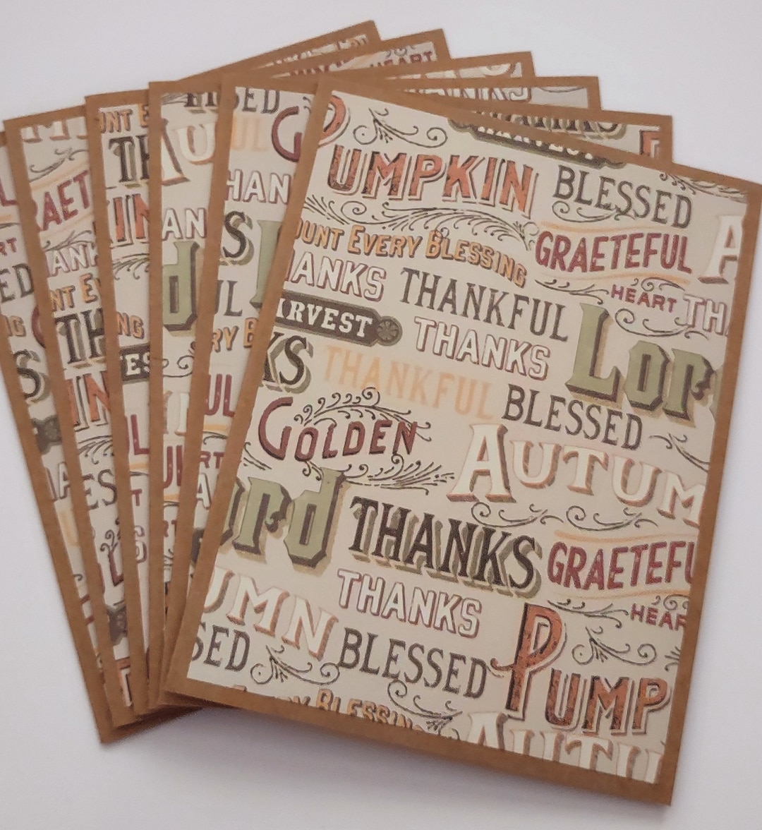 Set of 6 Autumn Blessing Thanks on Kraft Cardstock Blank Notecards With ...