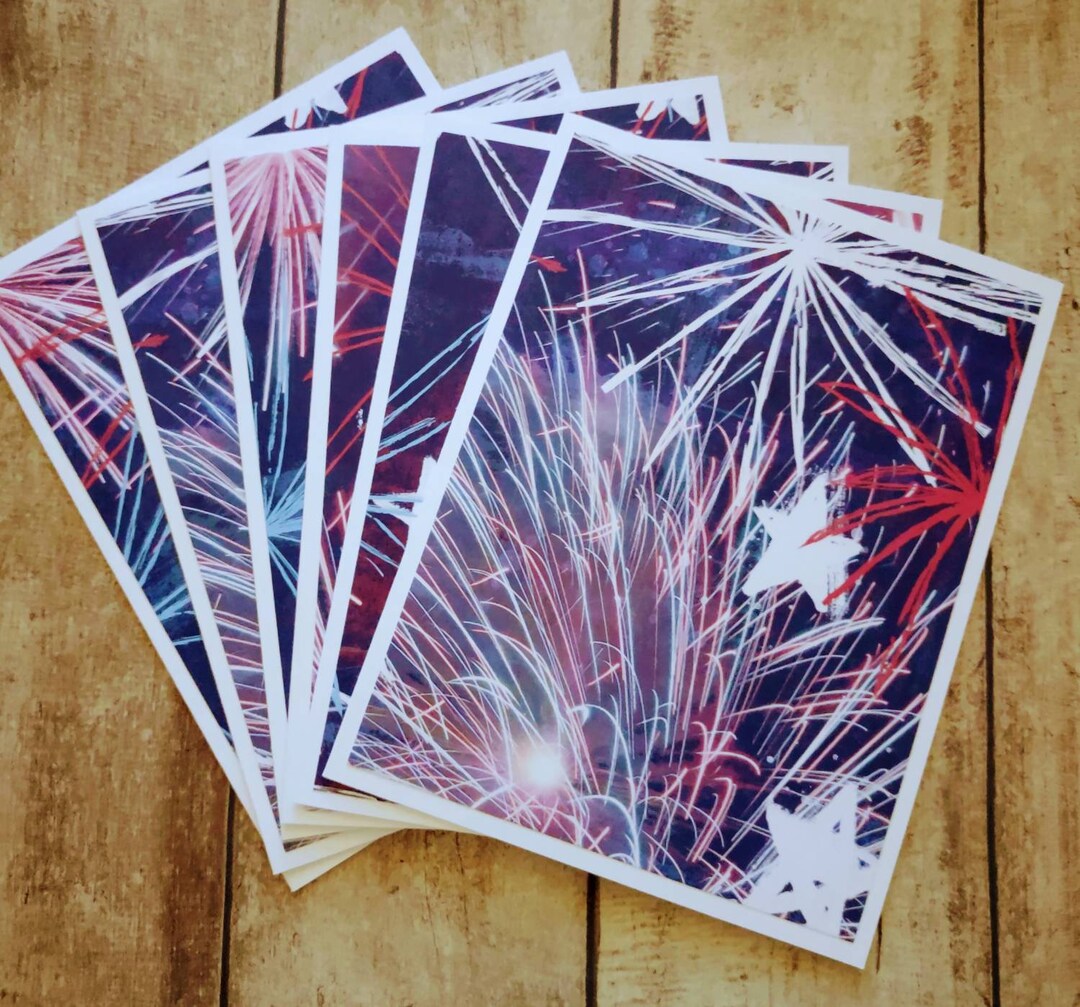 Set of 6 Patriotic Fireworks Notecards With Envelopes, Stars, Fourth of ...