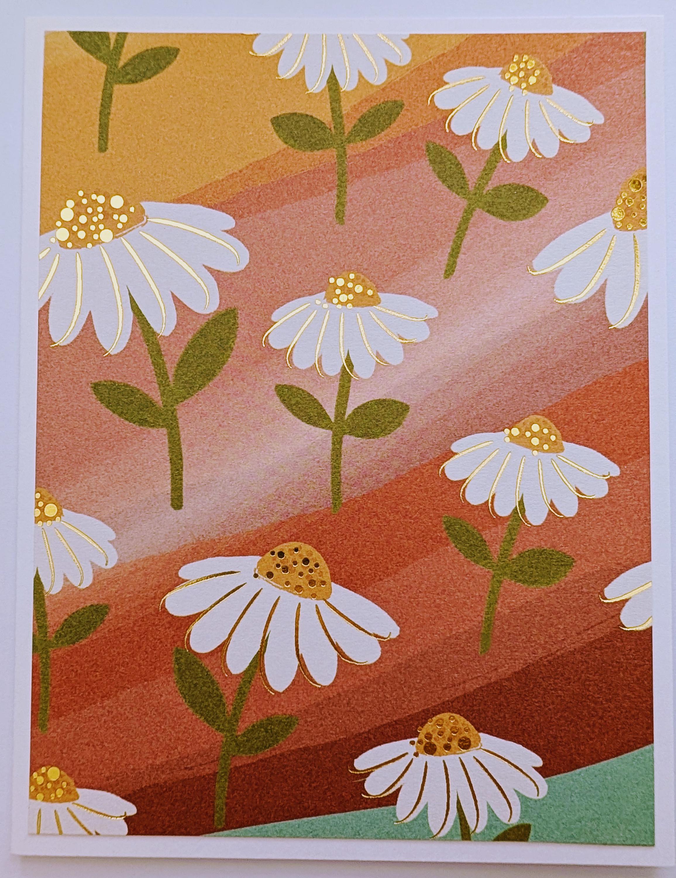 Set of 6 Simple Daisy Note Cards With Gold Foil Accents and Envelopes ...