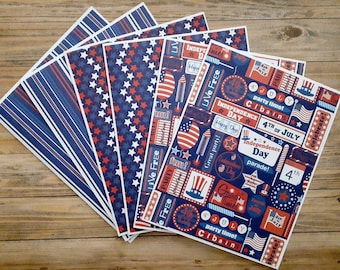 Set of 6 Patriotic US Flag 4th of July Notecards with Red Envelopes, Memorial Veteran