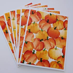 Handmade Set of 6 Watercolor Harvest Pumpkin Fall Halloween Notecards ...