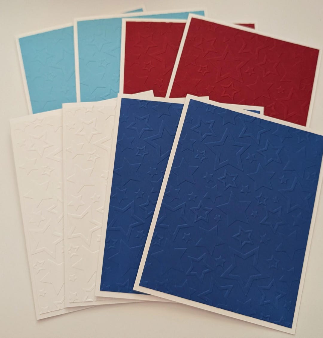 Hand Embossed Set of 8 Star Embossed Patriotic Color Note Cards With ...