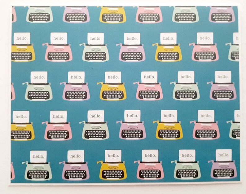 Set of 6 Hello Typewriter General Correspondence Notecards with Envelopes