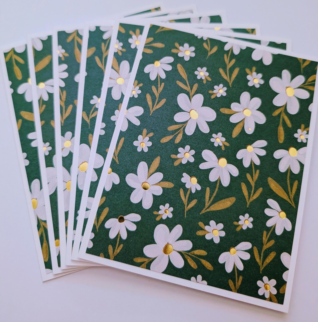 Handmade Assortment Set of 6 Floral With Gold Foiling Note Cards With ...