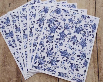 Set of 6 Blue Roses Love Floral Notecards with Envelopes, Love Notes, Correspondence, Delft Blue Cards