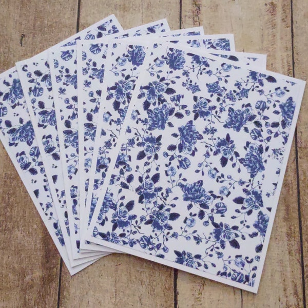 Set of 6 Blue Roses Love Floral Notecards with Envelopes, Love Notes, Correspondence, Delft Blue Cards