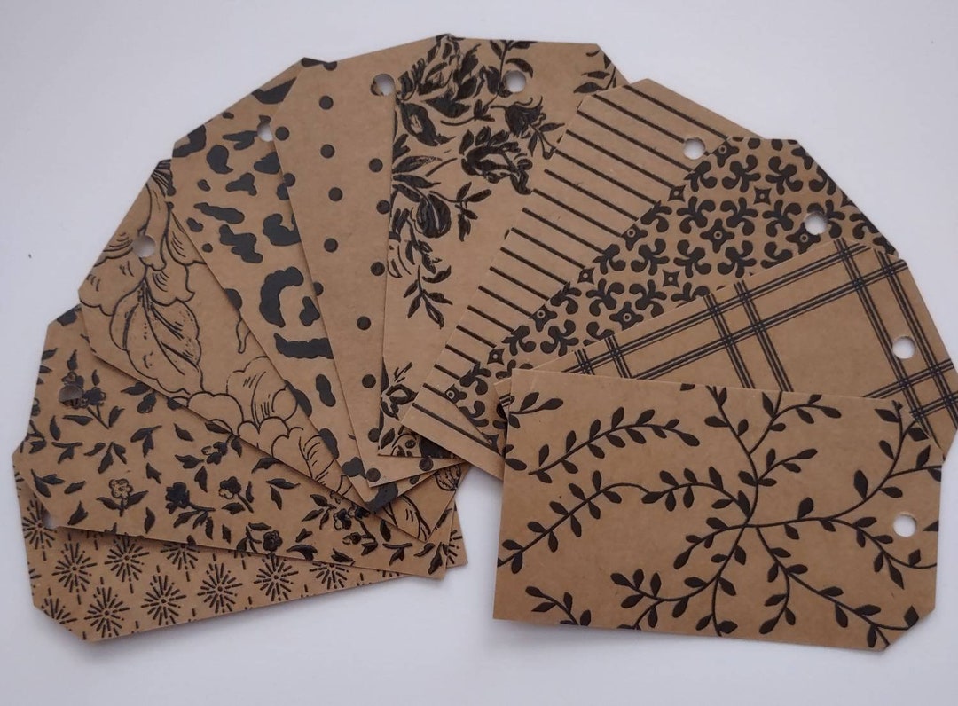 10 Kraft Gift Tags With Black and Glossy Black Accents. Variety Gift