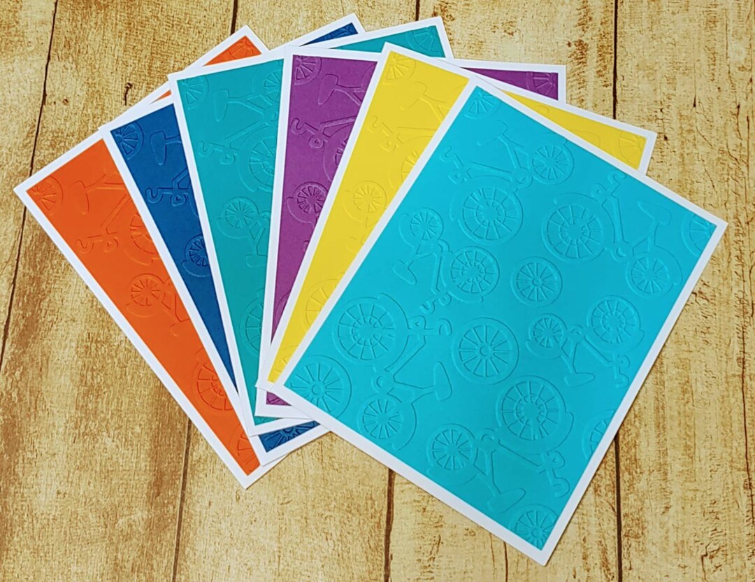 Set of 6 Colorful Embossed Bicycle and Bike Fun Note Cards With ...