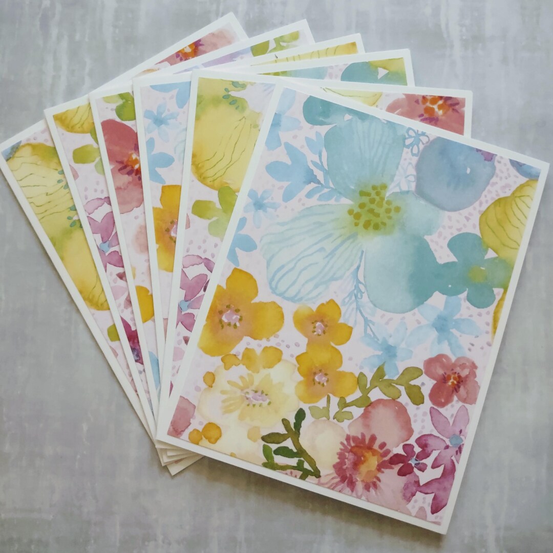Set of 6 Colorful Pastel Flowers and Foliage Notecards With Envelopes ...