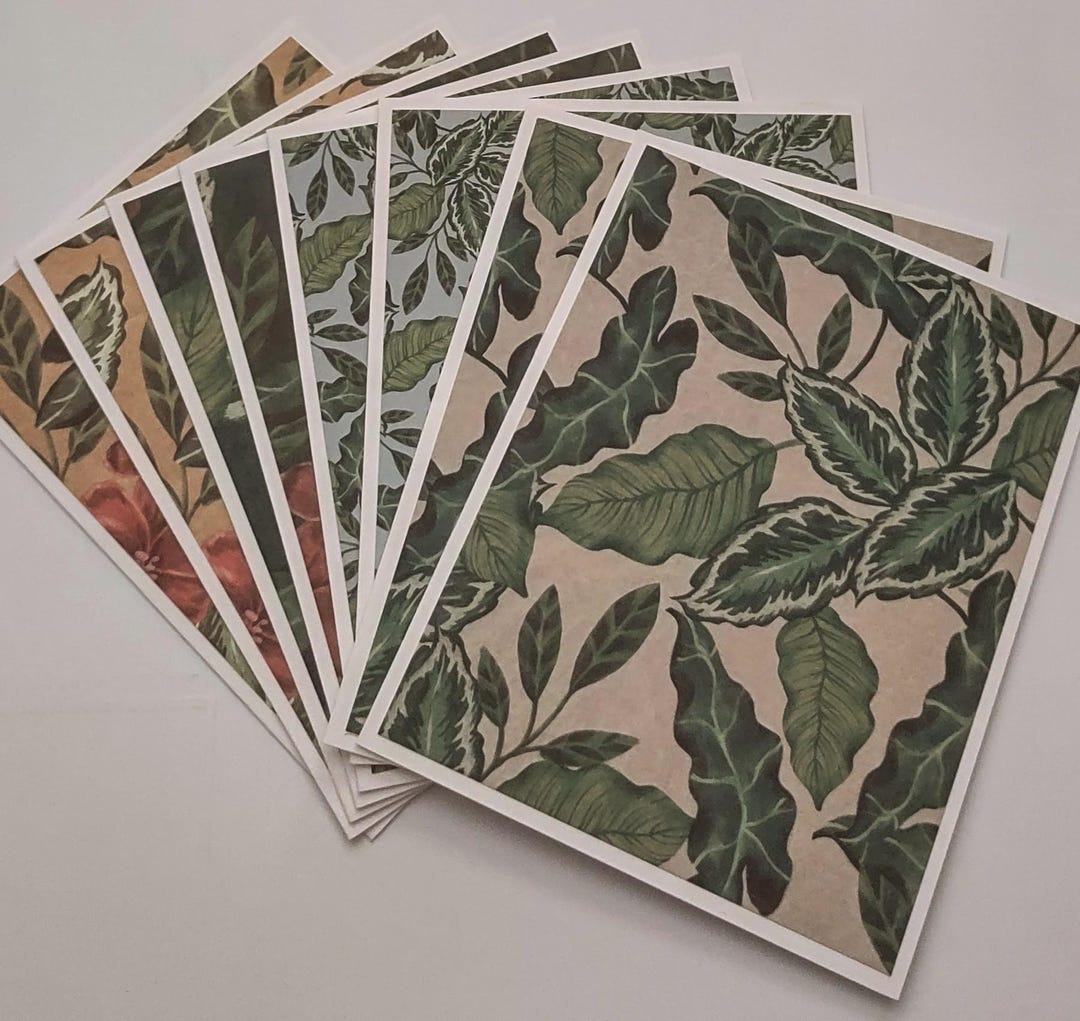 Set of 8 Lush Tropical Foliage Note Cards With Envelopes, Love Notes ...