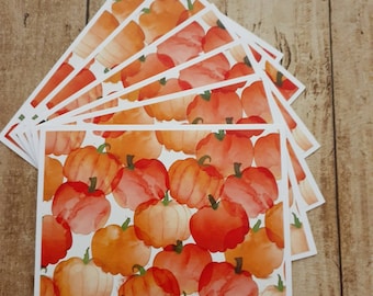 Set of 6 Watercolor Harvest Pumpkin Fall Halloween Notecards with envelopes Gourd