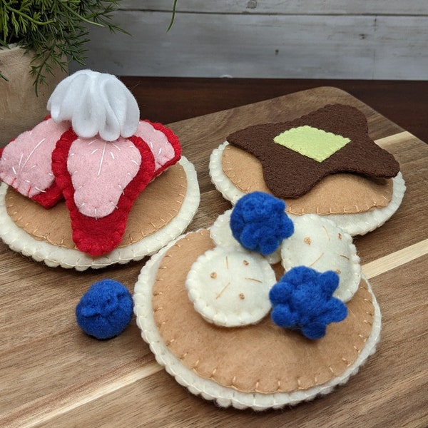 Felt pancake set, 14 piece set, Breakfast felt play food, Bakes shop, Eco friendly kids toys