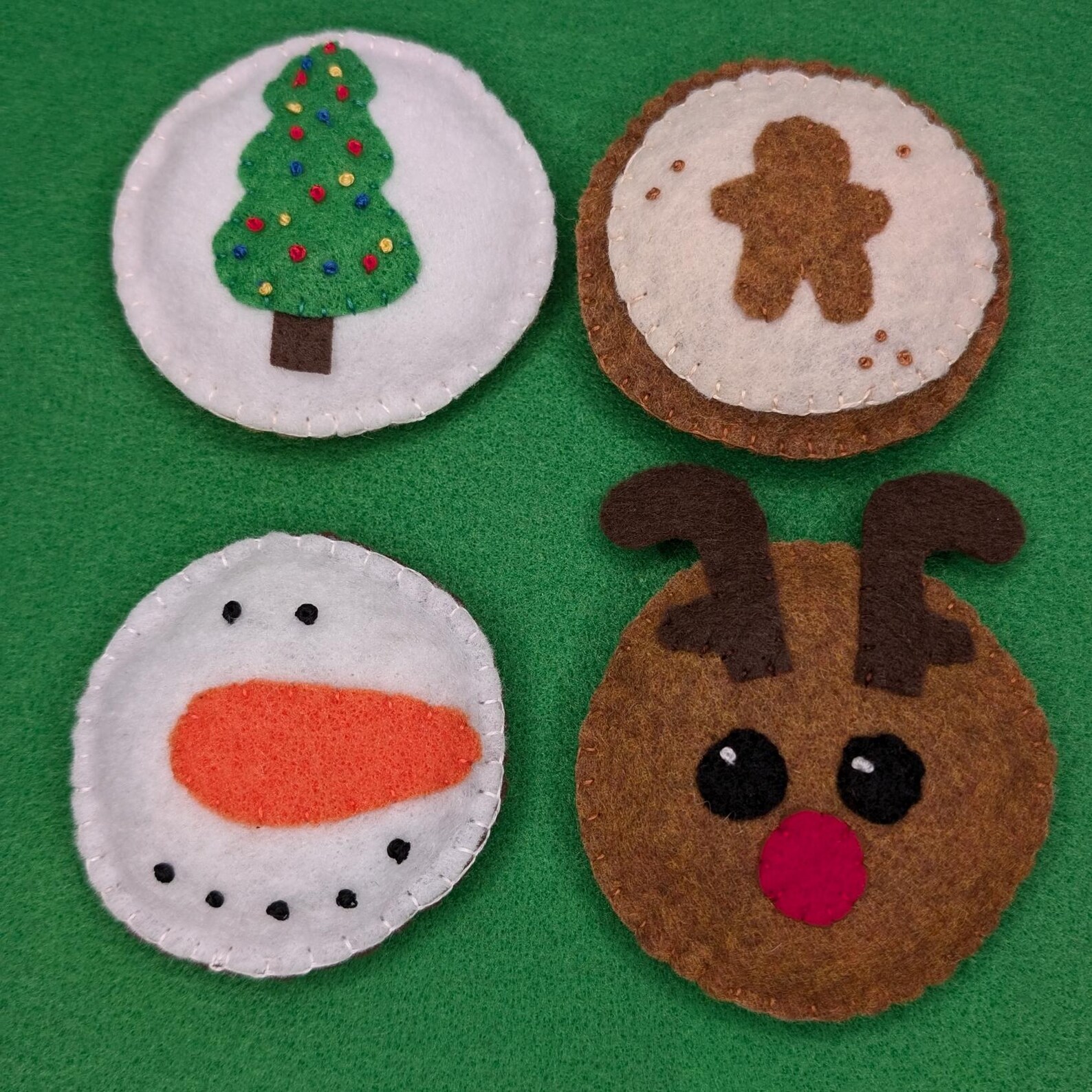 Felt Christmas Cookies, Set of Four, Reindeer, Snowman, Gingerbread Man ...