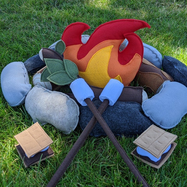 25 PC Camp fire set, s'mores set, plush campfire, s'mores set with fire and logs, ECO friendly toys