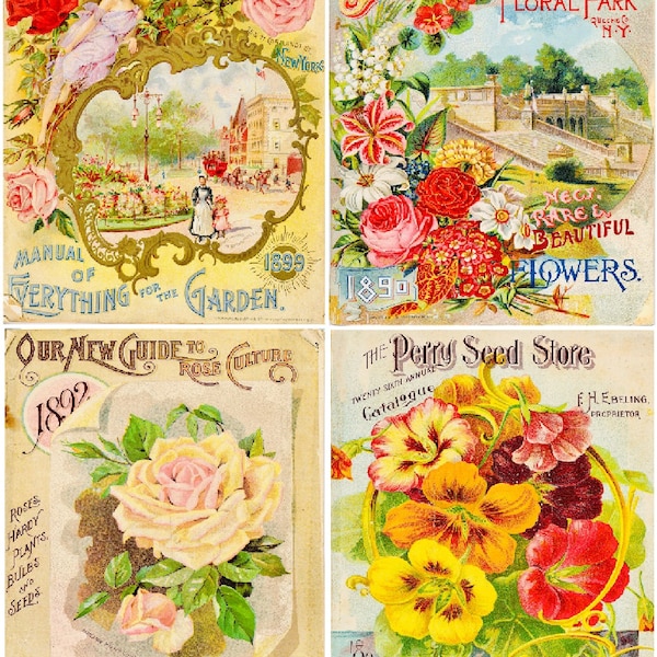 SET 3 Vintage JOURNAL CARDS Floral Flower Bulb and Seed Catalogue Digital Download Seed Packets Junk Journal 20 Images