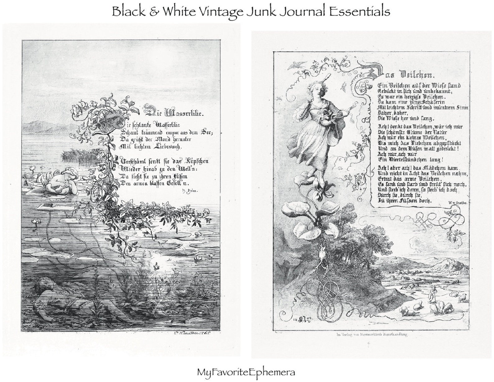 Black and White Junk Journal Essentials III, Vintage Ephemera, Paper ...