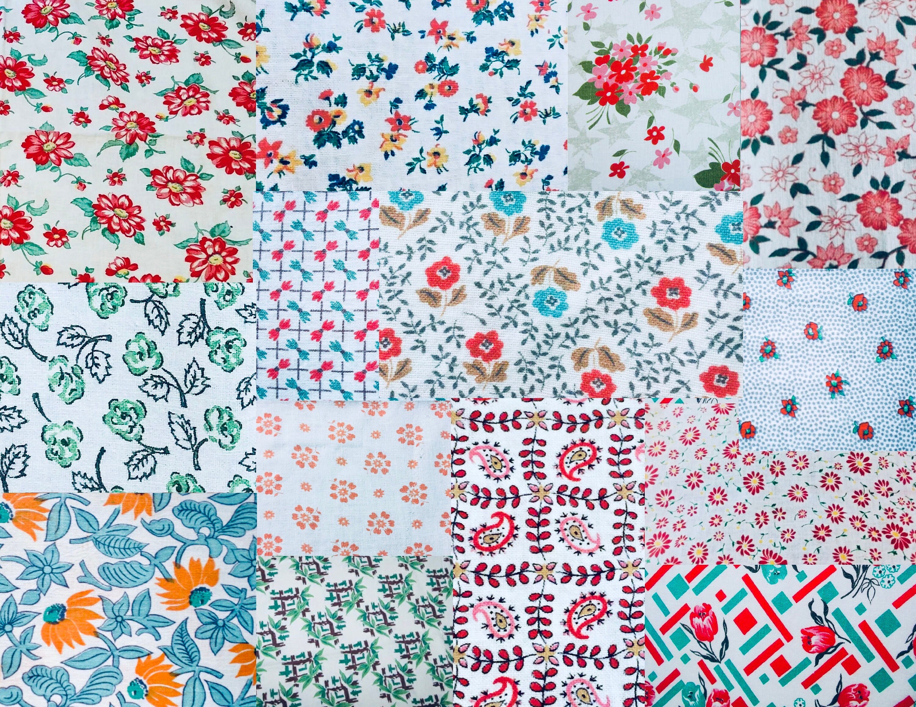 Vintage Feedsack Feed Sack Fabric Snippet Collage Sheet Etsy