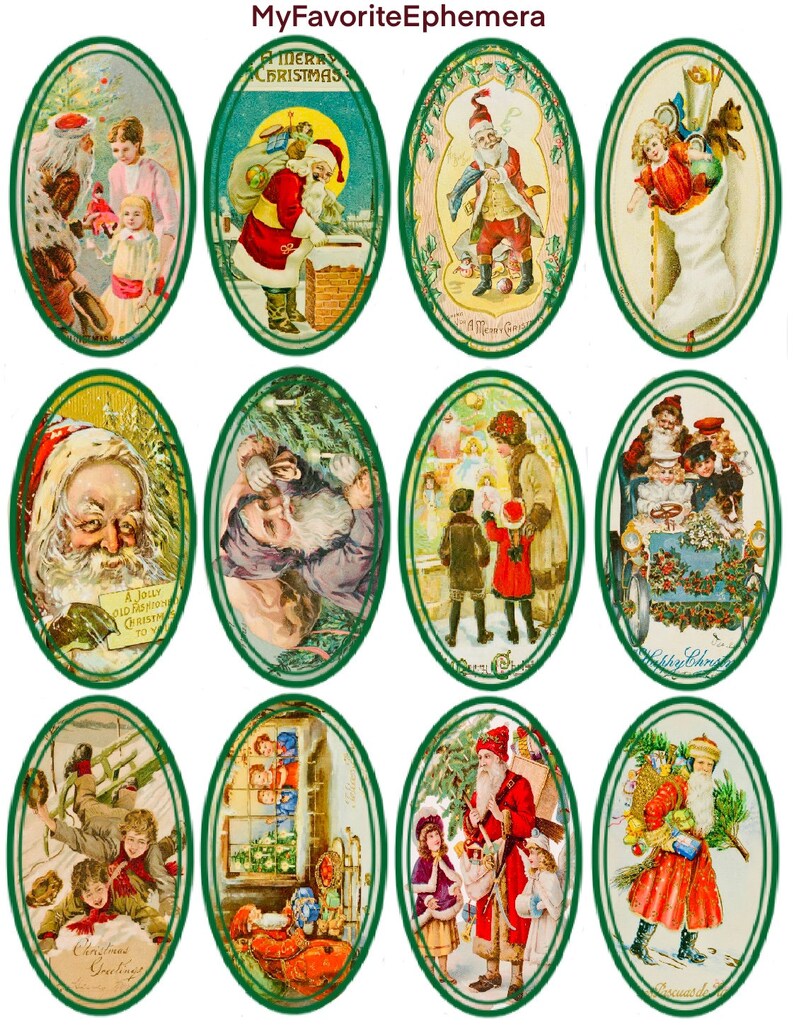 Vintage Christmas SANTA CLAUS LABELS Santa Junk Journal, Collage, Kris Kringle, Merry Christmas