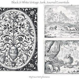 Black and White Junk Journal Essentials III, Vintage Ephemera, Paper ...