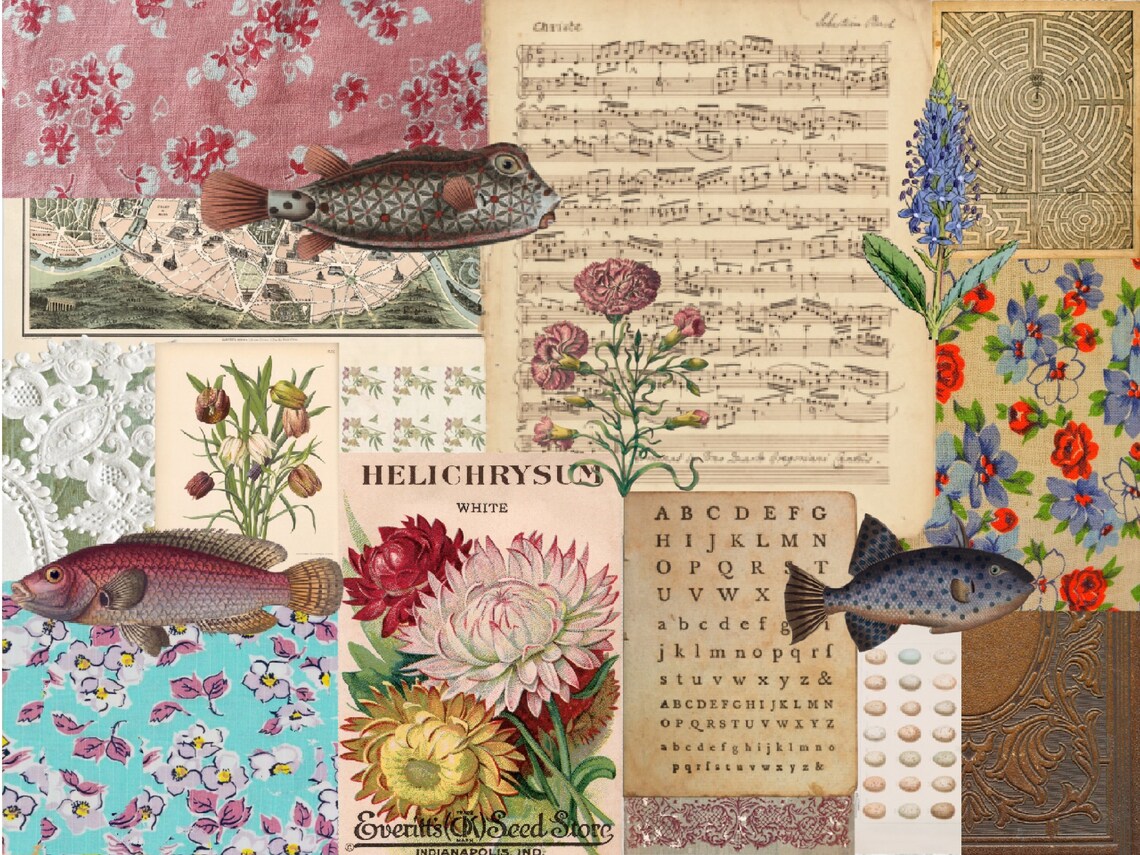 Vintage Collage Sheet, Digital Download, Junk Journal Page, Collage