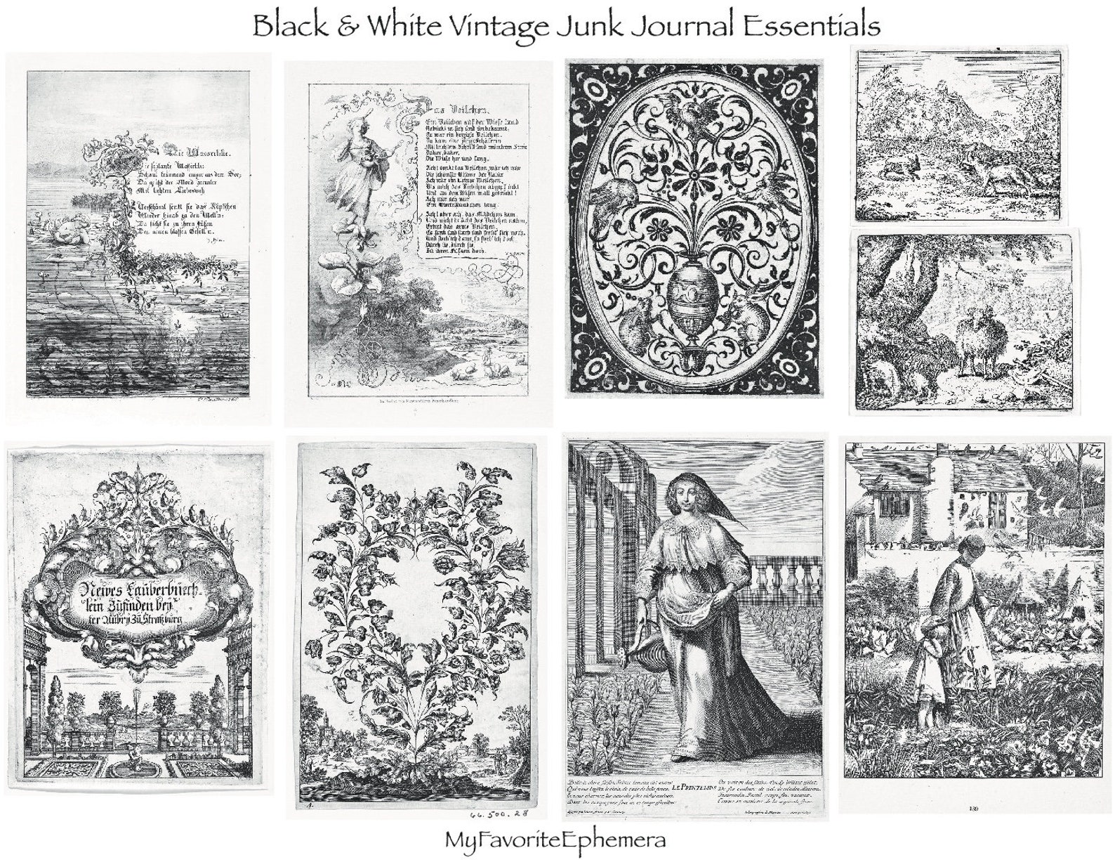 Black and White Junk Journal Essentials III, Vintage Ephemera, Paper ...
