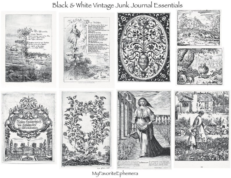 Black and White Junk Journal Essentials III, Vintage Ephemera, Paper ...