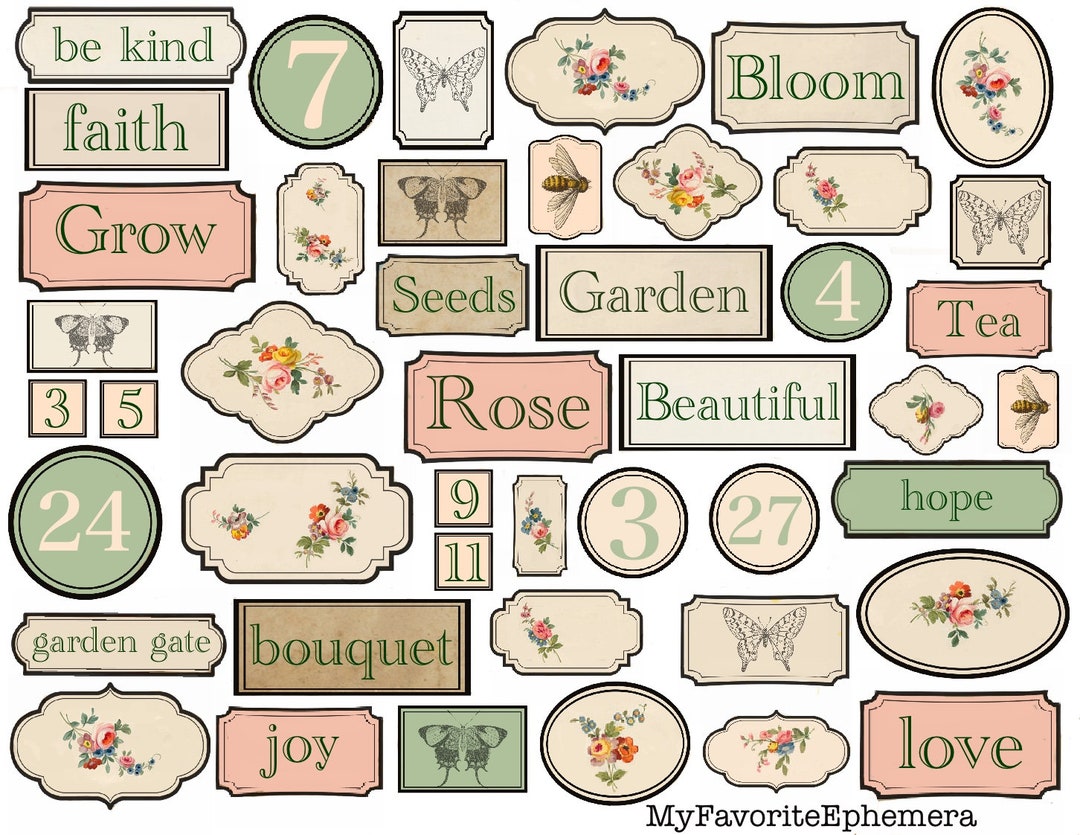 Vintage Garden Labels, Paper Snippet Scraps, Scrap Paper Ephemera, for ...